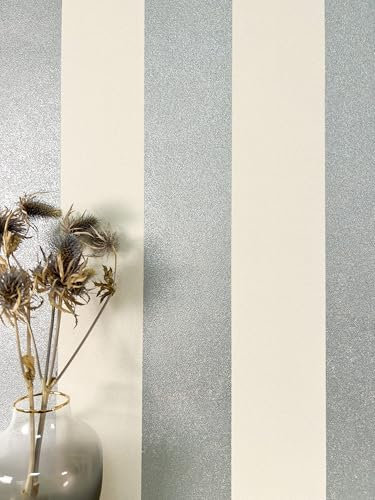 NEWROOM Papier peint Argent Bandes Intissé - Rayures Blanc Crème Ligne Métallique Glamour