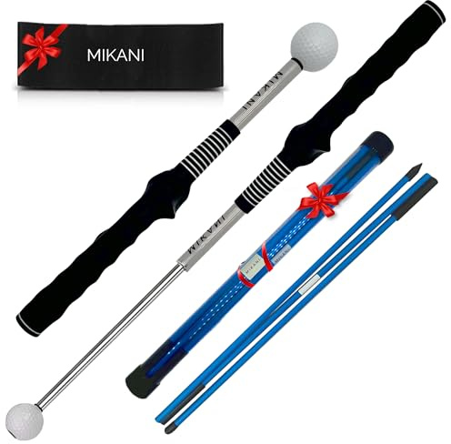 Mikani Retractable Golf Swing Training Aid - Click Stick Swing Training with Golf Grip Trainer | Golf Swing Trainer |Golf Alignment Sticks | Click Sound Tempo Training, Golf Accessories for Golfers