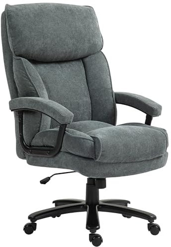 HOMCOM Bürostuhl Ergonomisch Chefsessel mit Hoher Rückenlehne, Wippfunktion, Höhenverstellbar Schreibtischstuhl bis 200 kg Drehstuhl mit Breitem Sitz, für Home Office Grau