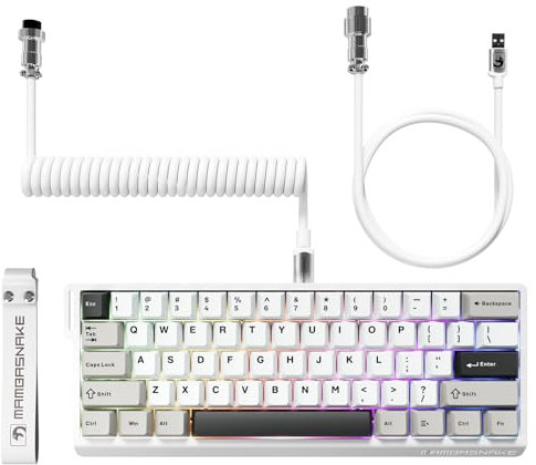 MAMBASNAKE X60 HE Tastiera Rapid Trigger 8000Hz, Tastiera Gaming Wireless RGB 60% con Precisione RT di 0,01mm, Switch Magnetici, Attuazione Regolabile, Snap Tap, Cavo a Spirale, per PC/Mac, Bianco