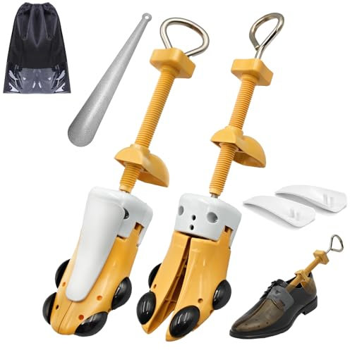 JJDPARTS Shoe Stretcher Pair 4-way Shoe Expander Widener Shoe Tree Extender for Wide Feet with Shoe Horn (S (for Women's Size UK Size 3.5-8) Yellow)