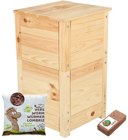 Moutta | Lombricomposteur Wormwood Naturel | Compostez Vos déchets de façon Durable｜Pack avec 250gr de vers de Compost