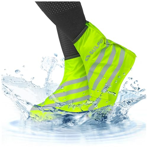 SULPO Couvre-chaussures imperméables, protection contre la pluie, pour vélo et moto, fermeture éclair, réutilisables, taille 39-41, vert fluo
