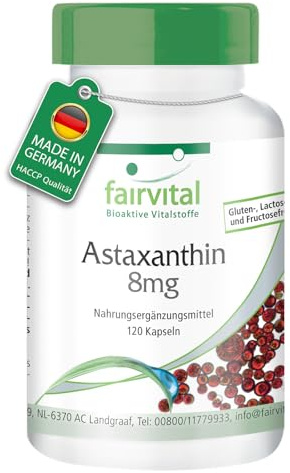 fairvital Astaxantina 8mg, 120 cápsulas, calidad certificada y alta dosis, 100% vegano, fabricado en Alemania
