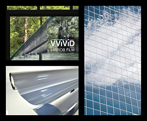 One-Way Silver Mirror Finish Static Cling Vinyl Window Wrap Film DIY Large Roll Various Sizes (2.5ft x 5ft)
