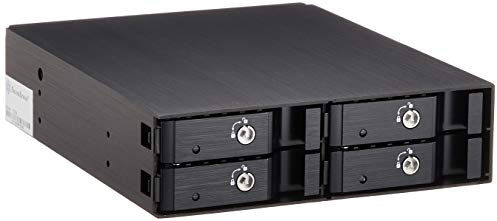 SilverStone SST-FS204B - Aluminium Trayless Hot Swap Mobile Rack Backplane / Internal Hard Drive Enclosure for 4x 2.5 Inch SAS/SATA HDD or SSD, fit in any 5.25 Inch Drive Bay, with Fan and Lock, black