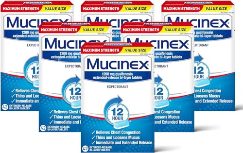Mucinex Maximum Strength 12-Hour Chest Congestion Expectorant Tablets, 42 ct (Pack of 6)