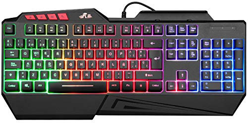 Rii Teclado Gaming, RK202, Retroiluminado LED con Cable USB para PC/Laptop / PS4 / Xbox One (Español, Negro)