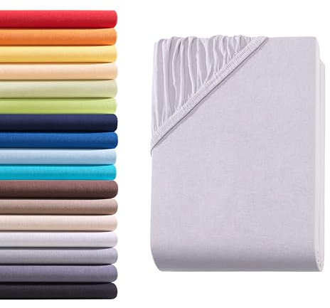 Hometex Premium Textiles Spannbettlaken Spannbetttuch 90-100 x 200 cm, Bettlaken Jersey aus 100% Baumwolle, Matratzen bis 23-25 cm, Oeko-TEX Made IN Green, Silber