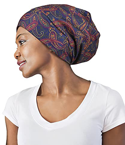 FocusCare Gorro de Dormir Ajustable con Forro de satén, Pelo Rizado Extra Grande para Mujer, Disponible día y Noche, Leopardo Negro, Talla única