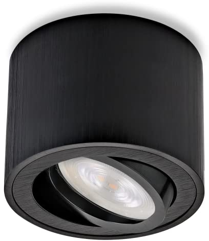 Sweet Led - LED Aufbauspots 230V – Flach & Schwenkbar – Spots Deckenleuchte Rund Ø80x50mm Schwarz gebürstet – Aufputz Aufbaustrahler aus Aluminium – inkl. 5W warmweiß Modul (wechselbar)