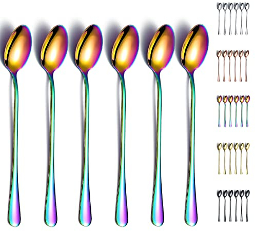 Kyraton Cucchiaio da miscelazione in acciaio inossidabile con placcatura in titanio colorato, cucchiaio da gelato, cucchiaio da bar, cucchiaio da cocktail, cucchiaio da latte Confezione da 6