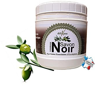 déliKtess® - Savon noir traditionnel à l'Eucalyptus - en pâte 1000 ml - Hammam et spa - Fabriqué en France
