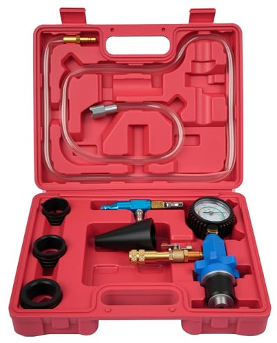 DAYUAN Sistema de enfriamiento Kit de purga y recarga de vacío de refrigerante Llenador neumático automotriz anticongelante con 4 tamaños Adaptador Caso Manguera