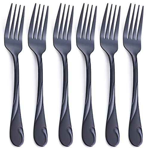 Black Dinner Fork Set, Seeshine 7.8-inch(19.8cm) Stainless Steel Shiny Black Metal Table Fork Silverware Cutlery Fork, Set of 6-Dishwasher Safe