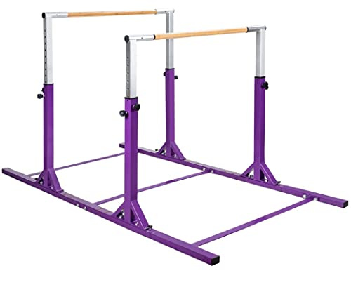 COSTWAY Parallel Gymnastics Bar, Double Horizontal Bars with Adjustable Width and 11-Level Heights, Kids Juniors Training Equipment for Home Gym (Purple)