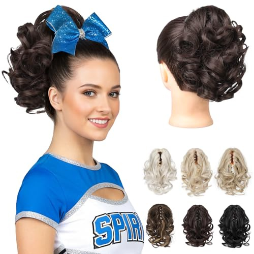 REECHO 9 Short Ponytail Extension, Classic Loose Curly Wavy Claw Clip Pony tails Hair Extensions HP001 Hairpieces for Women (Dark Brown)