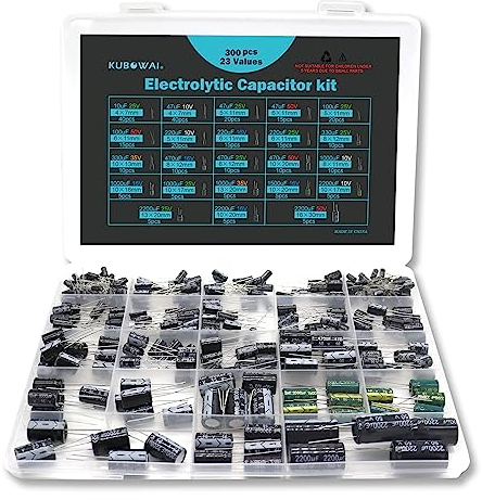 KUBOWAI 23 Worth 300 pièces Ensemble de Condensateurs électrolytiques, Banque de Condensateurs en Aluminium, Comprenant les Numéros de Modèle 10 uF - 2200 uF, 10 V, 16 V, 25 V, 35 V, 50 V