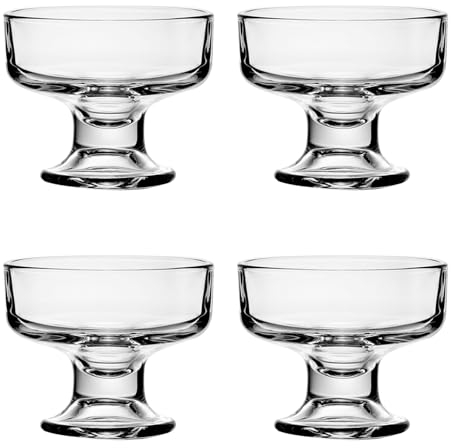 binsakao Small Glass Ice Cream Bowl Set, Dessert Cups for Trifle Parfait Sundae and Nuts, Lead-Free Footed Dessert Cups, Clear Glass Fruit Parfait Cups, Set of 4