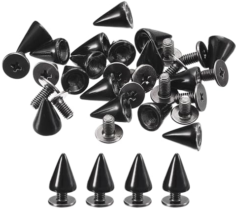 QUARKZMAN 100 Sets Punk Nieten Ziernieten Kegel Spitzen Nieten 7x10mm Metall Killernieten Schraubnieten Rostfrei Nieten für Kleidung Gürtel Taschen Schuhe Heimwerken Lederarbeiten Schwarz