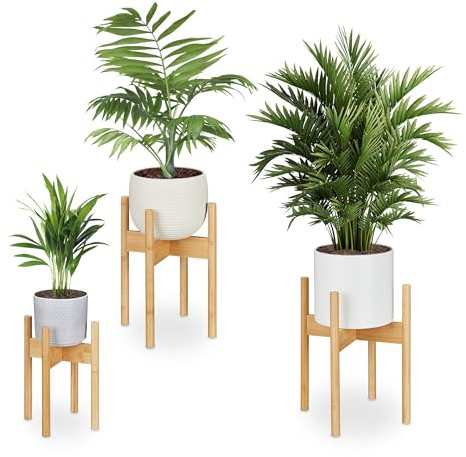 Relaxdays Pflanzenständer Bambus 3er Set, Übertopfständer innen, Blumentöpfe D 20/25/29 cm, Pflanzentopfhalter, natur