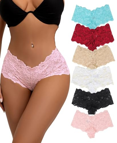 ohyeahlady Women French Knickers Hipster Panties Brazilian Underwear Sexy Bikini Briefs Lace Boyshorts Multipack 6 Pack Size 8-12 Multicolor