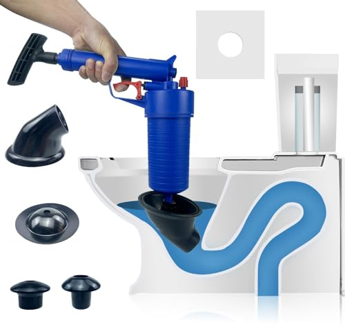 High Pressure Sink Unblocker, Heavy Duty Air Pump Drain Unblocker, Toilet Plunger with 4 Suckers for Kitchen Shower Bathtub (Blue)