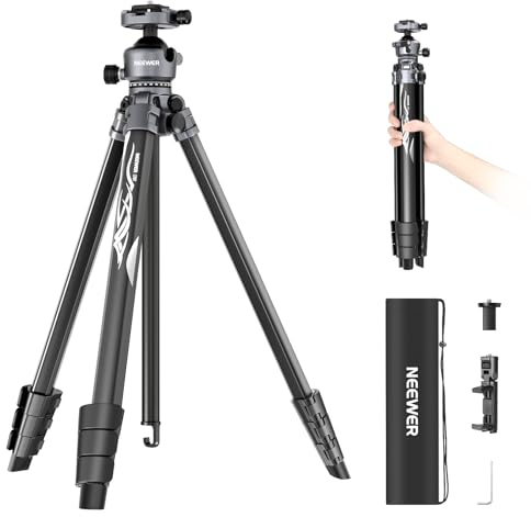 NEEWER LITETRIP LT07 61 Trípode Cámara Viaje con Cabezal Esférico Perfil Bajo con Giro e Inclinación Placa Arca QR Compatible con Peak Design V3 Placa Tripod Eje Central Doble Soporte Móvil,Máx 22lb