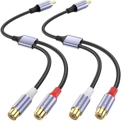 MOSWAG RCA Y splitter kabel adapter – 1 kontakt till 2 uttag ljudhögtalare adapter – kompatibel med subwoofers, högtalare, hemmabios