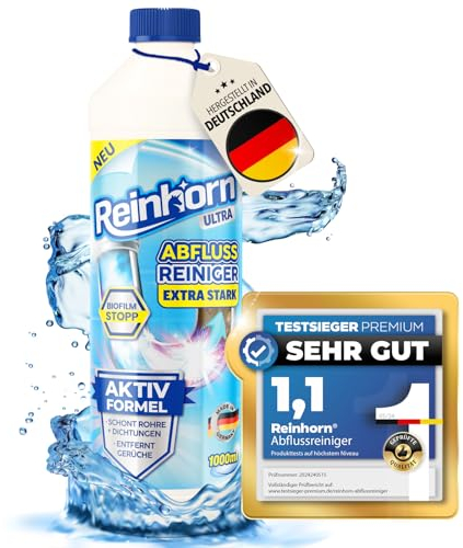 REINHORN Abflussreiniger Extra Stark - löst Haare 100% auf - Sofort Frei Aktivformel - Premium Spezial Rohrreiniger 1000ml Vorteilspack schont das Abfluss Rohr und pflegt Dichtungen (2 x 1000ml)