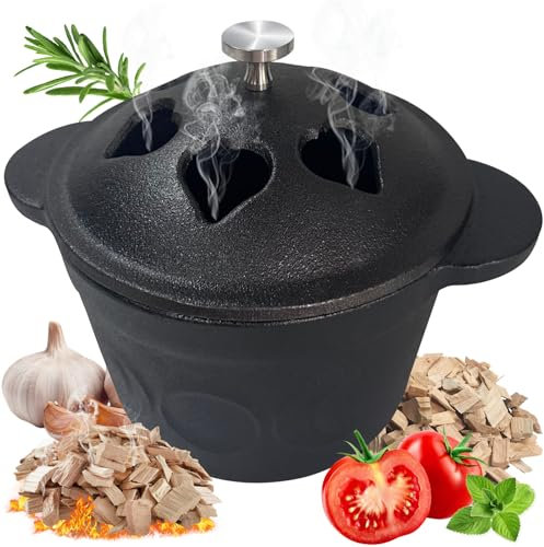 BOLVOUD Pre-Seasoned Cast Iron Smoker & Garlic Roaster with Lid, Oven Grill