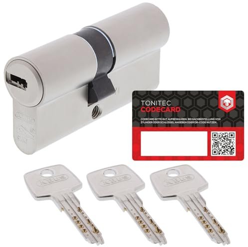 ToniTec Set aus ABUS Türschloss Zylinder EC550 mit 3 Schlüssel, Schließzylinder gleichschließend als Doppelzylinder, Zylinderschloss Größe 45/50 mm mit Codecard