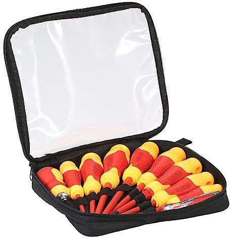 Jeu de Tournevis Isolés, Jeu D'Outils de Tournevis 10 Pièces, Tournevis D'électricien, Outils D'électricien avec Sac de Transport pour Travaux électriques ou Travaux de Réparation
