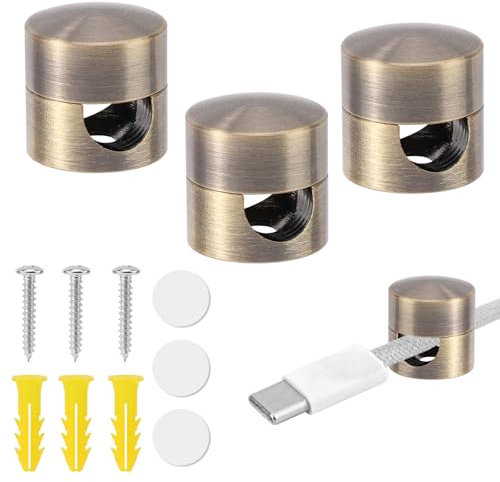 3pcs Adhesive Cable Anchors for Desk, Phone Charger Cord Holders Charging Cable Management Clips Aluminum Wire Organizer for Office Home Desktop Wall Nightstand (Bronze)