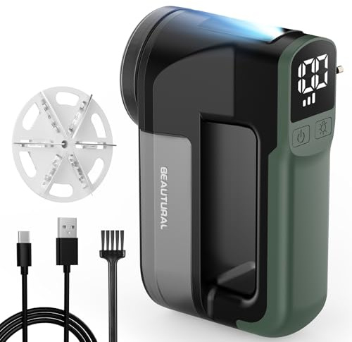 BEAUTURAL Quitapelusas Eléctrico USB-C Recargable con 3 Velocidades, Pantalla LED, Luz Frontal y Cuchillas de 6 Hojas – Ideal para Ropa, Muebles y Todo Tipo de Telas, Color Verde