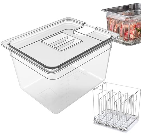 Contenedor Sous Vide, 11L con Tapa y Rejilla | GN 1/2, 32,5 x 26,5 x 20 cm | Recipiente Transparente sin BPA para Carne Pescado y Cocina al Vacío