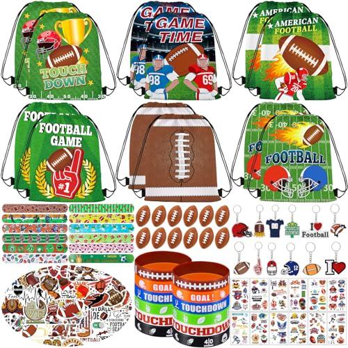 Japior 172 sacchetti con coulisse per feste di calcio, include mini palline antistress, portachiavi da calcio, braccialetti in silicone adesivi per tatuaggi per squadre, aule e decorazioni per feste
