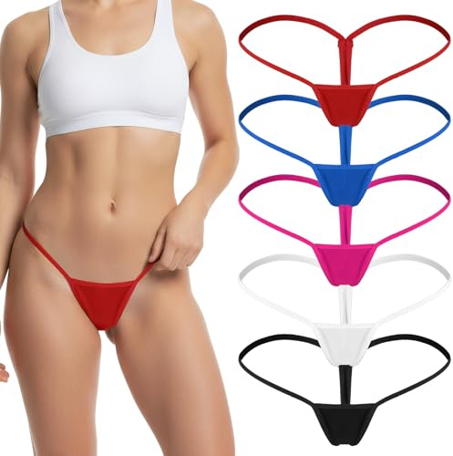 Telooco 5 Pack Micro Thongs for Women Sexy G String Comfortable Stretch Low Rise Panties Underwear (S, Multicolor)