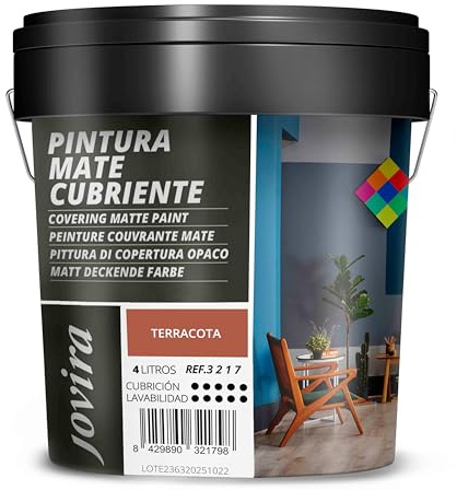JOVIRA PINTURAS Pintura Mate Cubriente | Colores | Pintura interior-exterior con excelente poder cubriente. (4 Litros, Terracota)-T
