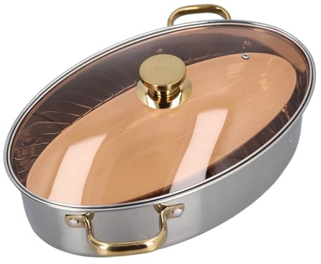 TOPINCN Pentola a Vapore per Pesce in Acciaio Inossidabile 304, Forma Ovale con Coperchio Trasparente e Piastra in Ceramica per Cuocere a Vapore Gnocchi di Zuppa di Pesce e Frutti di