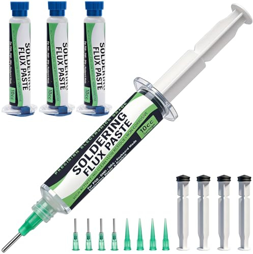 No Clean Solder Flux Paste for Electronics Repair, Lead-Free Rosin Soldering Flux, 4 Pack 10cc Syringe Flux Paste for PCB, SMD, SMT, Desoldering, DIY Soldering, Circuit Board Maintenance and Rework