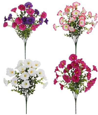 FOSDICK 4 Ramo de Flores Artificiales Decoracion Exterior Interior, Ramos de Flores Artificiales Realistas, Multicolor Flor Artificial, Flor Falsa Planta Artificial para Decoracion Hogar Jardín Balcon