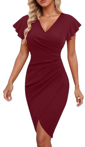 Robe d'été 2026 pour femmes, robe portefeuille décontractée à col en V avec manches à volants, moulante, cocktail, fête, travail, formelle, élégante, mi-longue