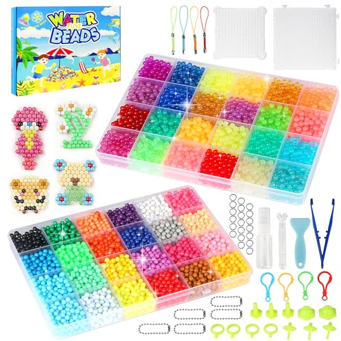 TTOPBAO Perles d'eau Kit de Démarrage, 6400 Pièces en 48 Couleurs avec Perles Lumineuses, Transparentes et Uniques, Perle à eau Magique pour DIY Artisanat, Perless Recharge de Bricolage pour Enfants