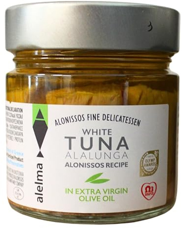 Alelma Atún Blanco Alalunga Griego de Alonissos en Aceite de Oliva Virgen Extra, 212 g