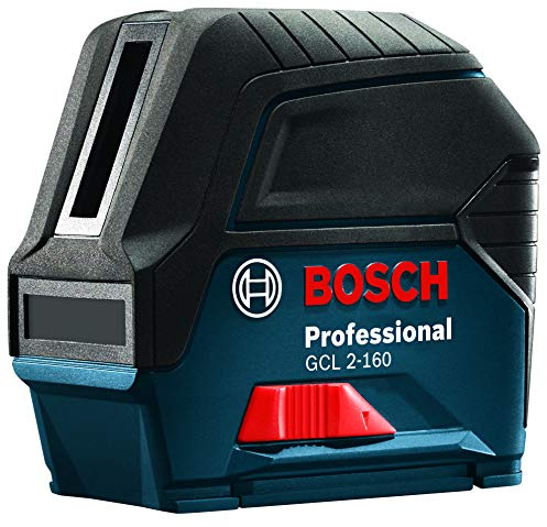 BOSCH GCL 2-160 65 Ft Self-Leveling Cross-Line Laser with Plumb Points, Includes Magnetic Rotating Mount, Ceiling Grid Clip, Laser Target Plate, 3 AA Batteries, & Hard Carrying Case