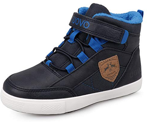 UOVO Winterschuhe Jungen Turnschuhe Unisex-Kinder Warm Gefüttert Sneaker Outdoor Winterstiefel rutschfeste weiche Mid Stiefel Mädchen, Blau(vlies), 34 EU
