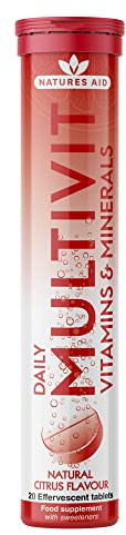 Natures Aid Daily Multivitamin Effervescent 20 Tablets - Supports Energy and Immune Health - High Strength Fizzy Supplement - Vegan, Gluten Free, Non-GMO - Natural Citrus Multi-Vitamin - 20 Tablets