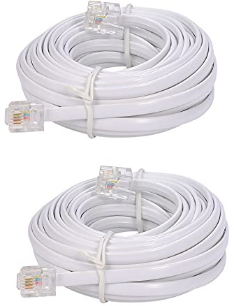 Tbrand 20-Foot Telephone landline Extension Cord Cable Cord with Standard RJ-11 6P4C Plug (White 6M, 2Pack)