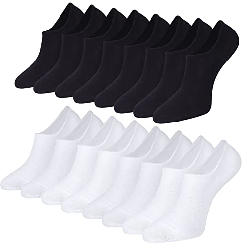 Toes Home Sneaker Socken Damen Füsslinge Herren 8 Paar, Bambus Füßlinge Sneakersocken Unsichtbare Unisex Bambussocken No Show Socken mit Rutschfest Silikon Footies Schwarz Weiß 39-42